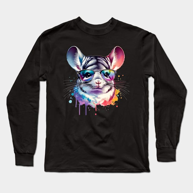 Watercolor Chinchilla Wearing Sunglasses. Long Sleeve T-Shirt by The Jumping Cart